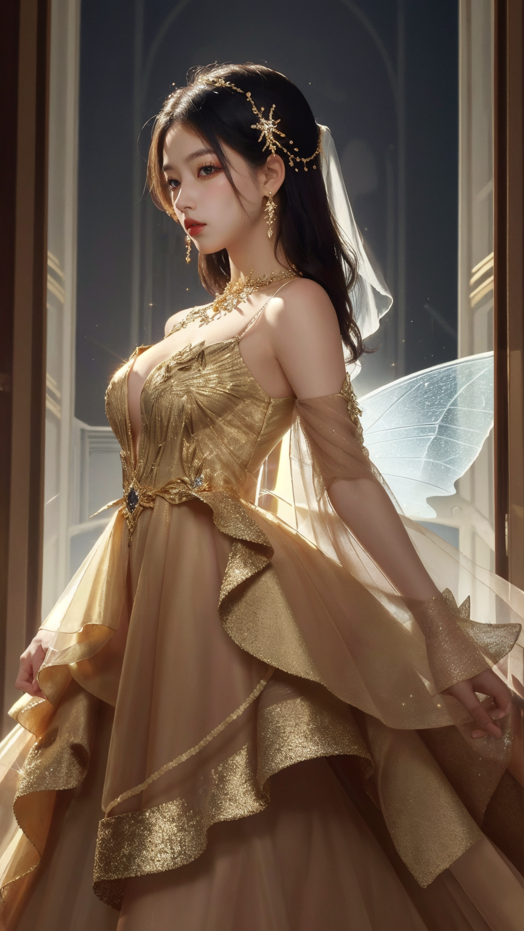 13730-3619214939-masterpiece, best quality,highres, 1girl, _lora_jinmeng_0.7_, jinmeng, golden fairy_dress, sparkle, see-through, layered dress,.png